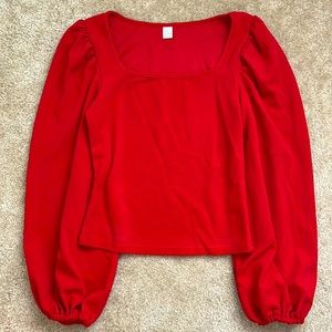 Amazon Red Poofy Long-Sleeve Blouse
